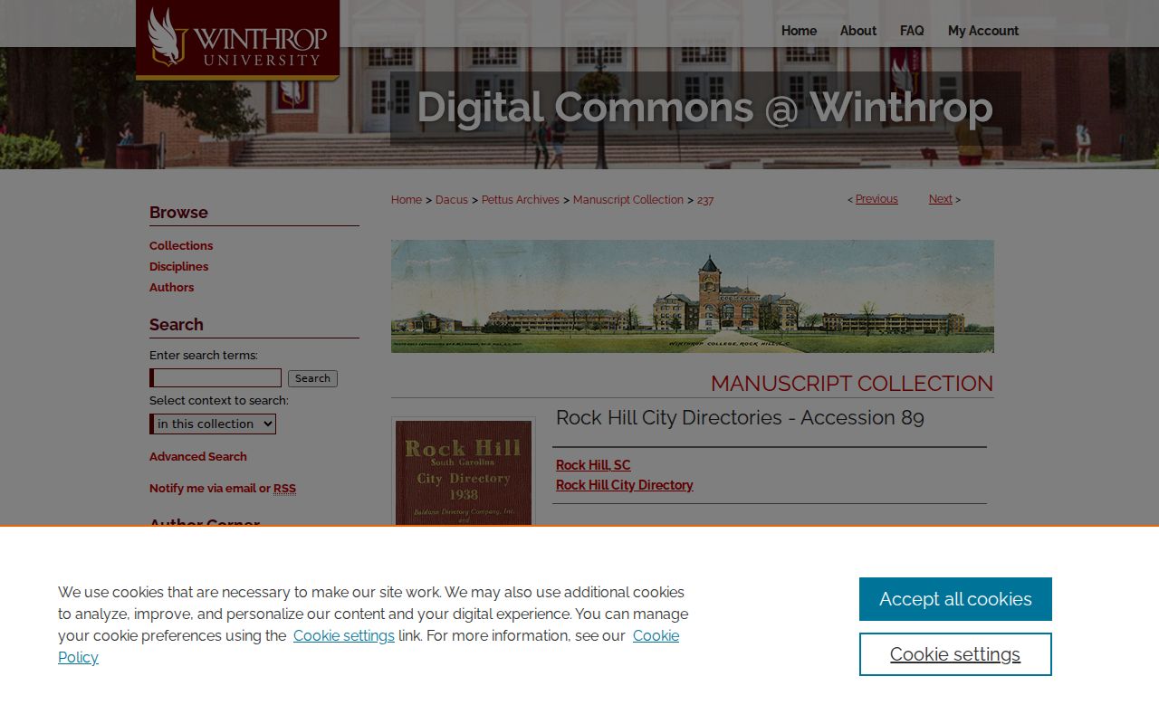 York County city directory listing at Winthrop's Rock Hill City Directories collection