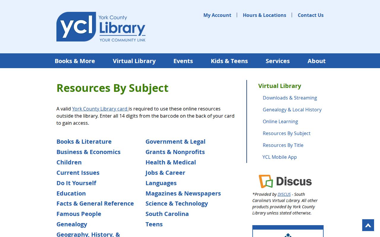 York County city directory companion resources at the York County Library database page