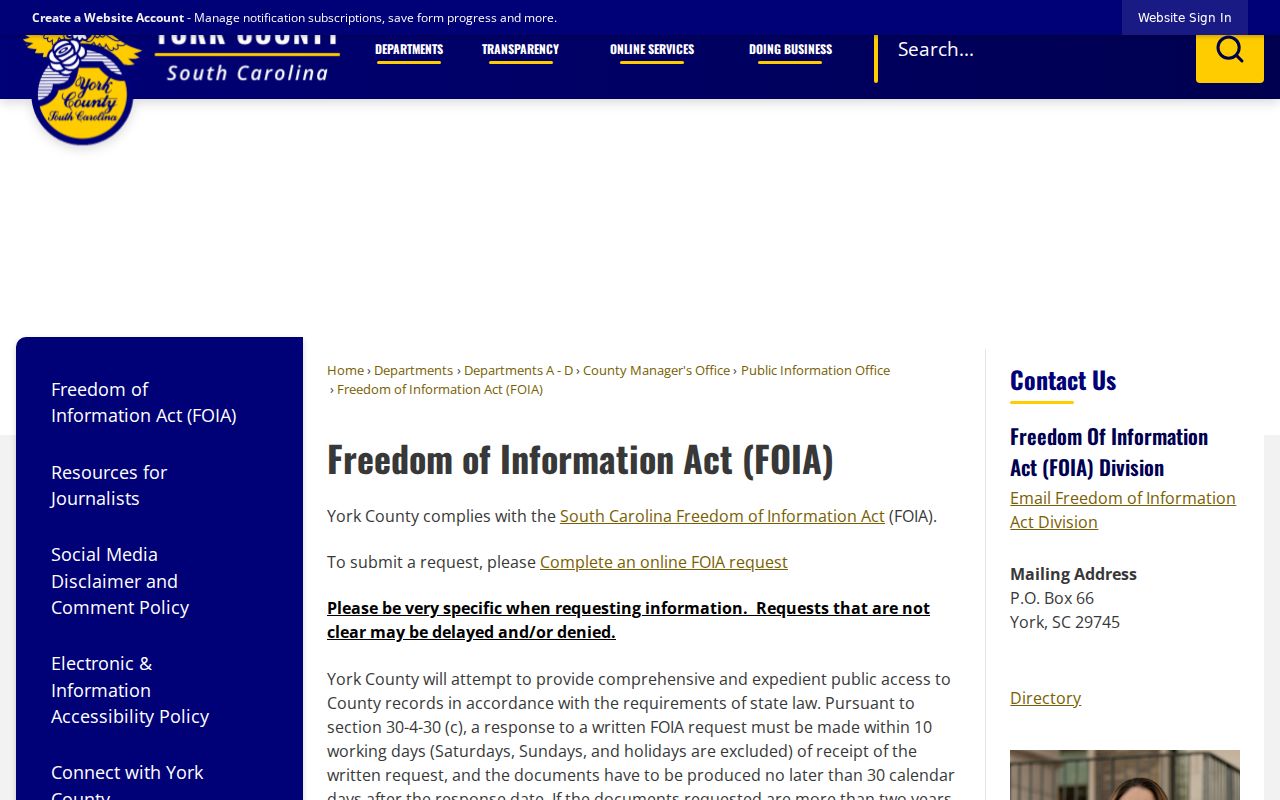 York County residents directory Freedom of Information Act request page