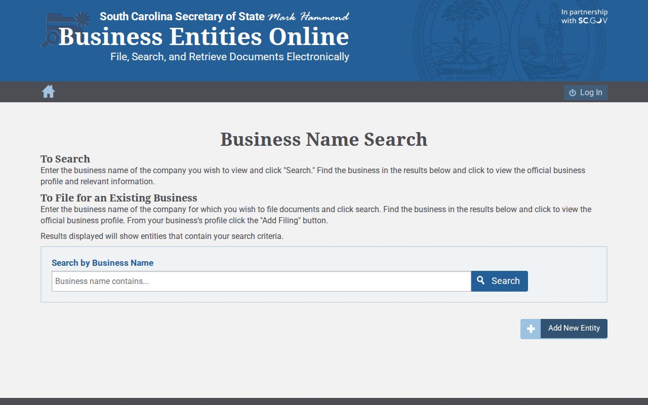 York County residents directory South Carolina business-entity name search