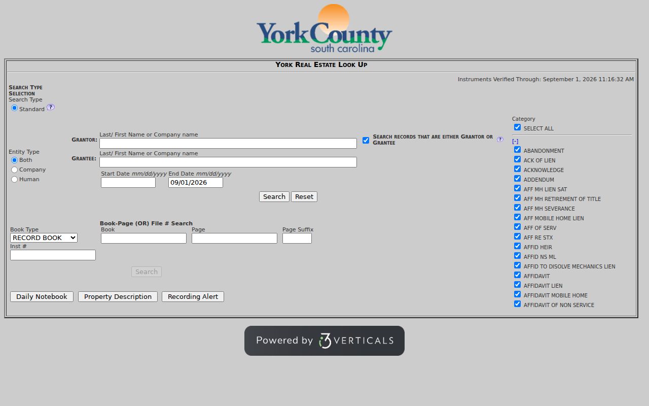 York County previous residents research through the Register of Deeds grantor-grantee name search