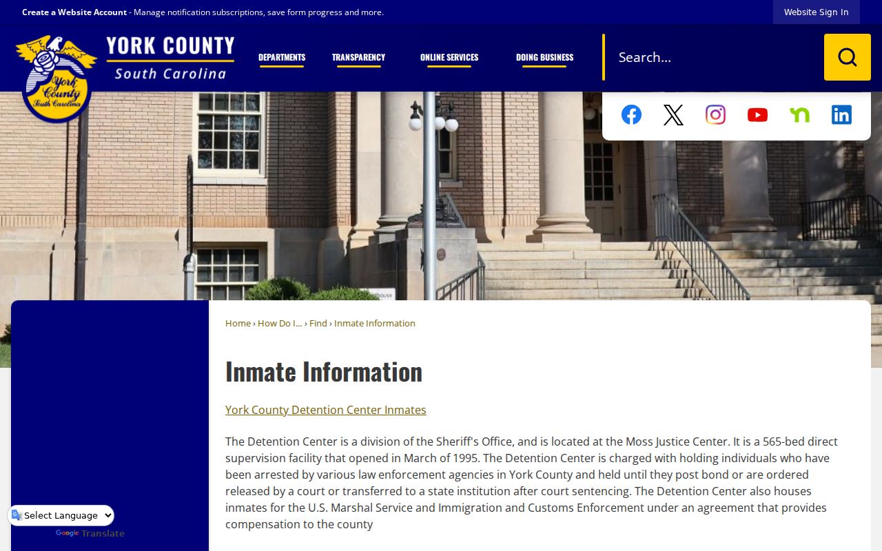 York County resident lookup screenshot of county inmate information