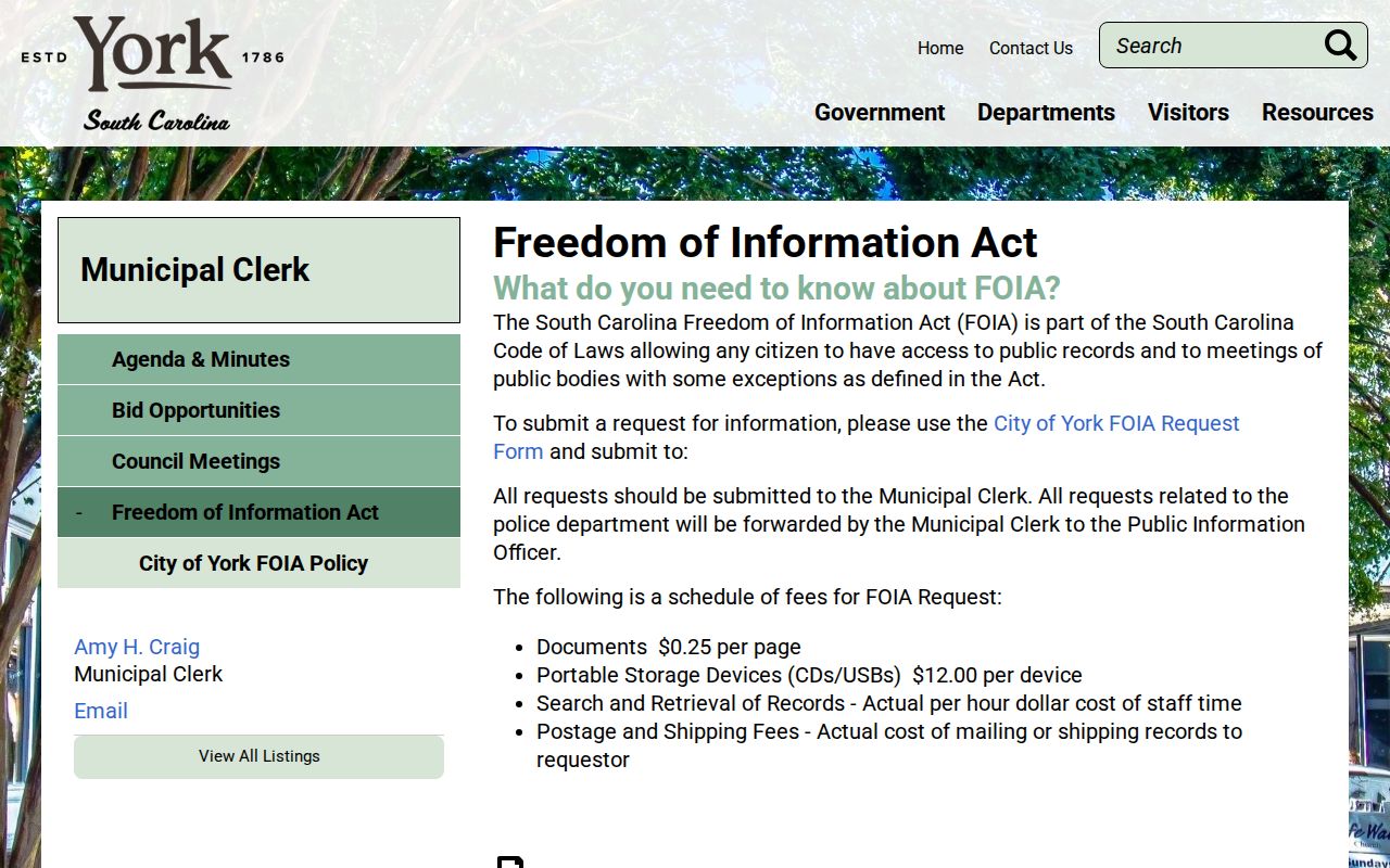York County street directory City of York FOIA instructions for municipal address records