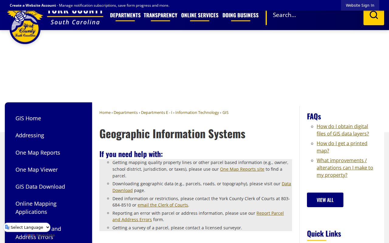 York County street directory GIS guidance for parcel and address research