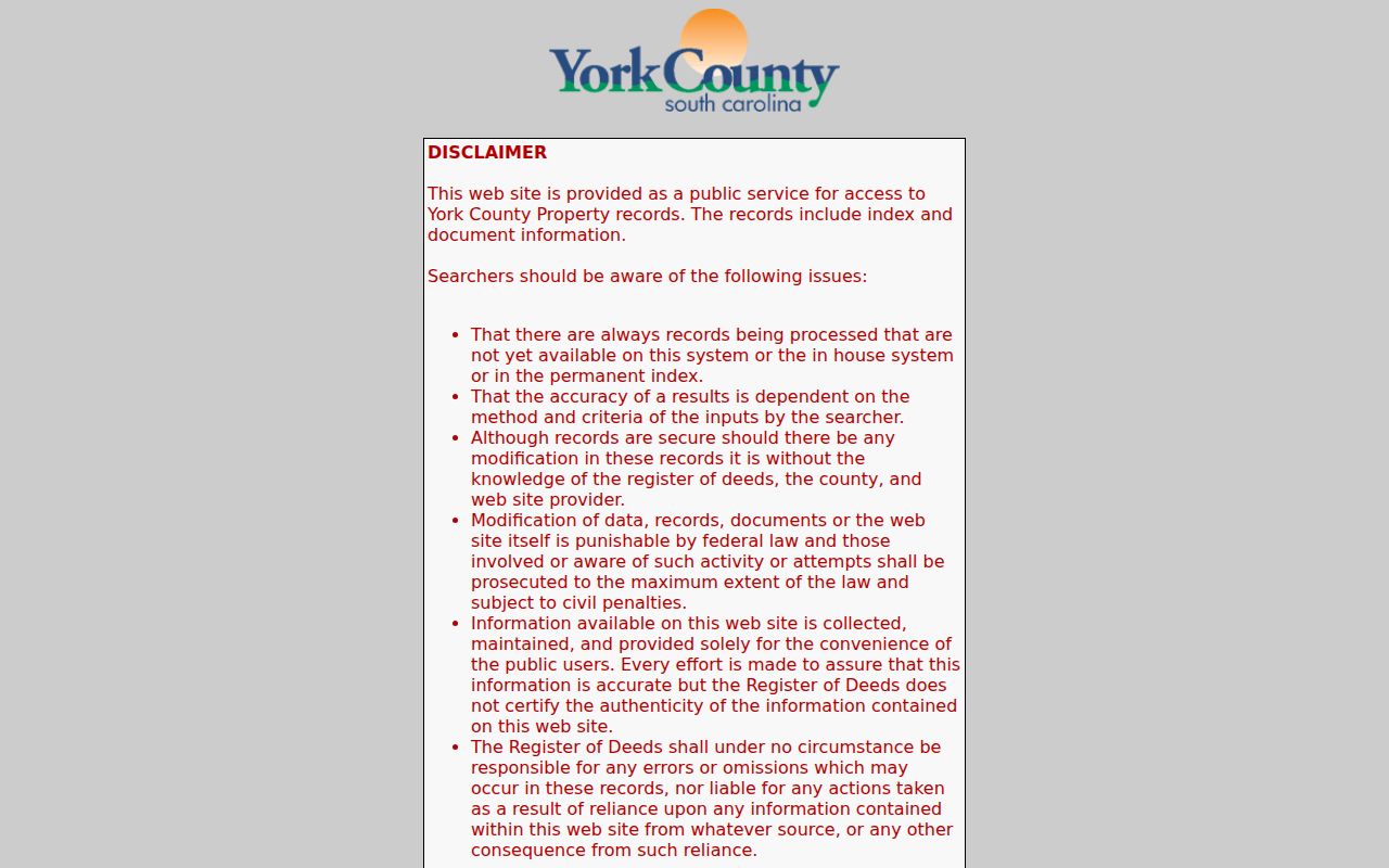 York County street directory Register of Deeds online record system search